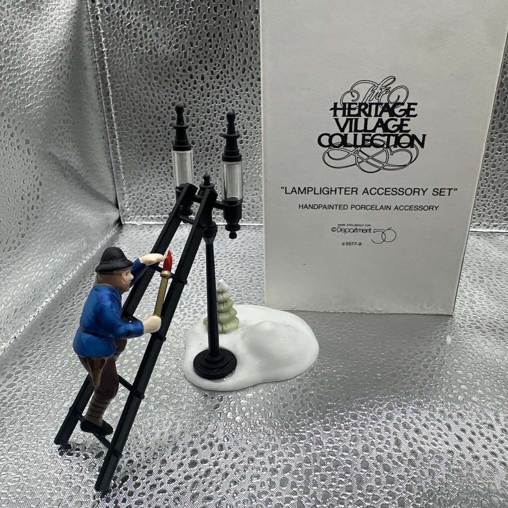 Department 56 Heritage Village Collection Lamplighter Accessory Set #5577-8, 3pc